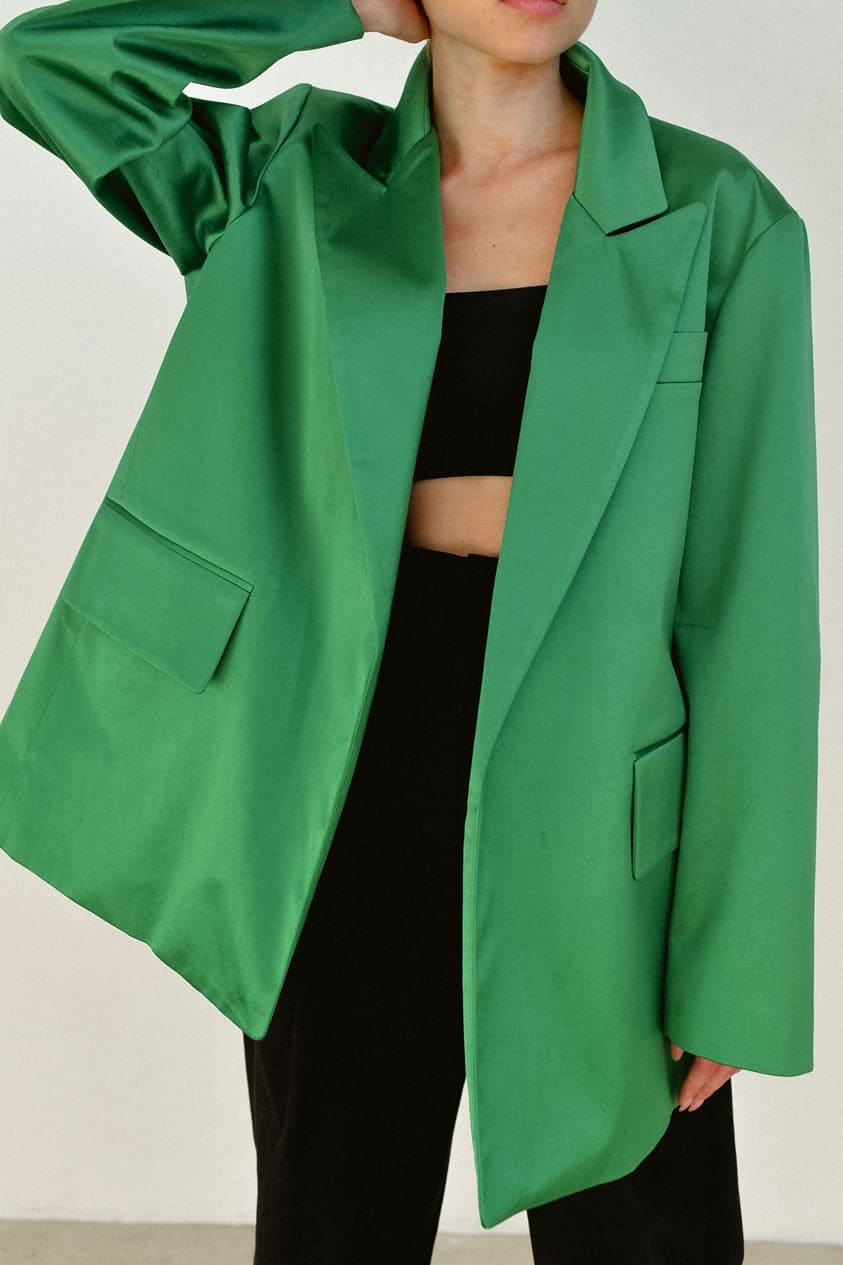 satin green blazer