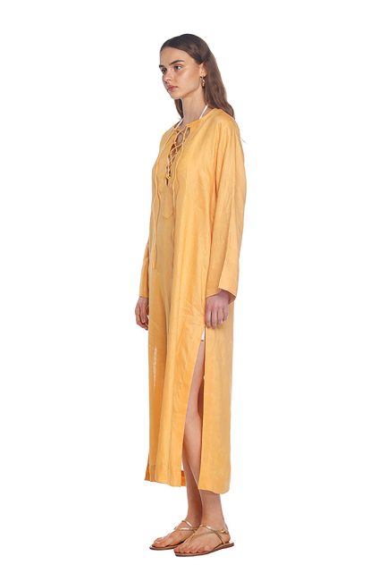 Mustard Linen Tie Kaftan
